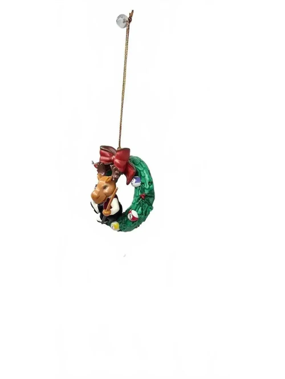 Christmas Pool-Themed Reindeer Wreath Ornament with Red Bow